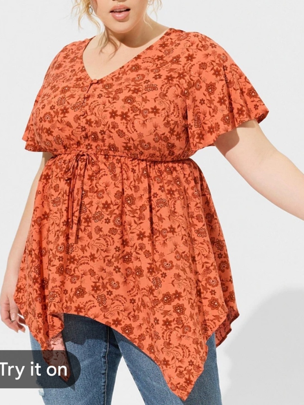 torrid Rust Floral Babydoll Tie-Waist Hi‑Low Tunic